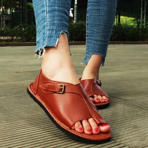 Summer Fashion New Women Casual Flat Sandals Ladies Pu Leather Open Toe Shoes Female Roman Beach Shoes Large Size Drop Shipping