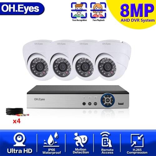 OH.eyes H.265 4K CCTV Camera System 4CH DVR 4*8MP Face Detection Camera 4CH 6 in 1 DVR Infrared AHD Camera Security System Kit