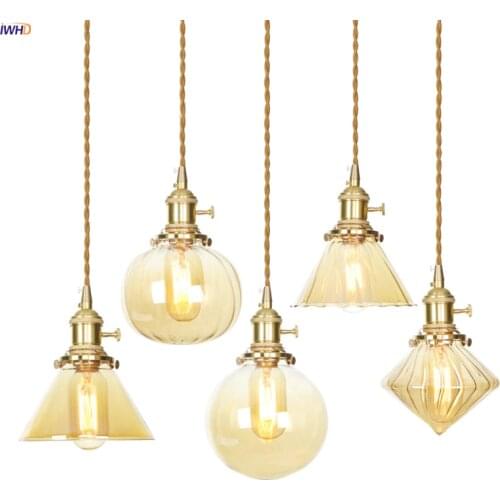 IWHD Glass Nordic Modern Pendant Lights Fixtures Dinning Living Room Loft Copper Hanging Lamp Lights Edison Lamparas Colgantes