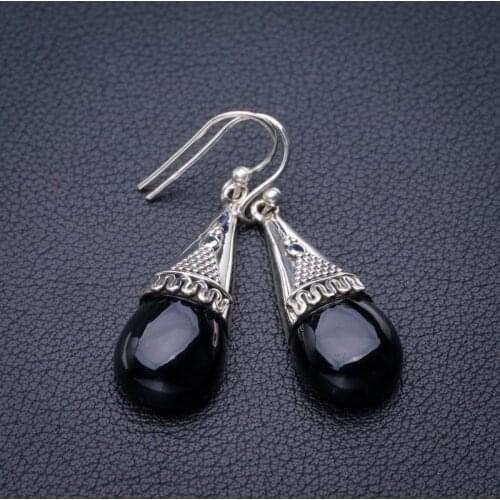 StarGems Natural Black Onyx Handmade 925 Sterling Silver Earrings 1.5" E1854