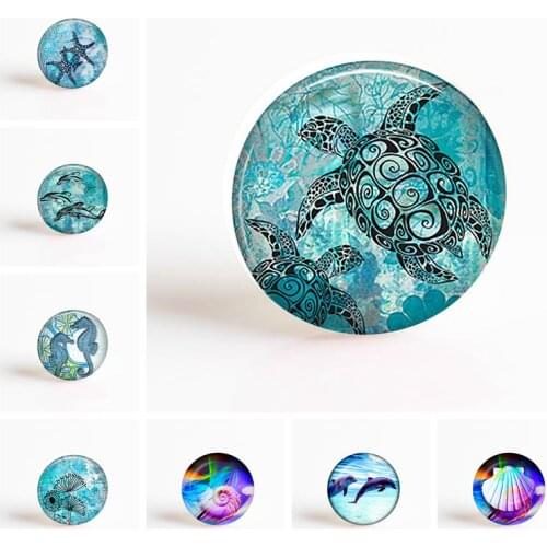 Sea Turtle Dolphin Seashells DIY Handmade Round Photo Glass Cabochons 25 Mm for Pendaant Making Fashion Jewelry Accessories