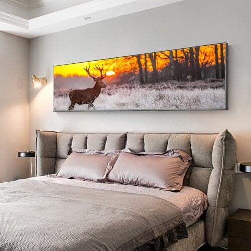Sunset Landscape Wall Posters and Prints Deer In The Forest Canvas Paintings on The Wall Decorative Art Pictures Home Decoration