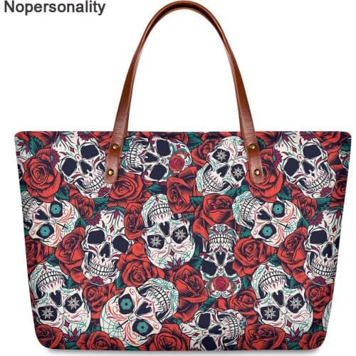 Nopersonality Floral Sugar Skull Top-handle Bags for Women Brand Luxury Female Handbag Sets Large Capacity Beach Tote Bags