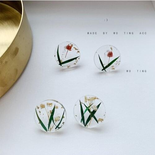 Transparent Resin Real Dry Flowers Dangle Earrings for Women Clear Arcylic Round Geometric Statement Drop Earrings Party Jewelry