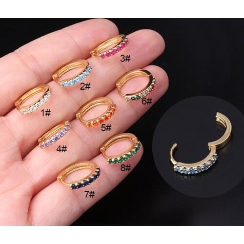 1Piece One Side Zircon Hoop Earrings for Women 2021 Trendy Jewelry Blue Purple Color Piercing Round Earrings for Teend Ear Cuffs