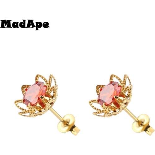 MadApe Women Six Claw Color Zircon Stud Earrings Stainless Steel Flower Earrings For Women Party Jewelry Dropshipping