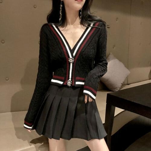 Woman Sweaters Pullover Spring and Autumn Knitted Stitching High Waist Cardigan Coat for Women Femme Chandails