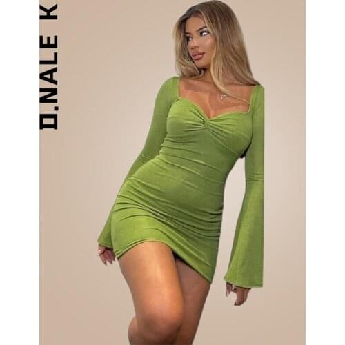 Women Dress Elegant Long Sleeve Mini Dress Casual Fall Sexy Party Bodycon Solid Dresses Dress For Women Clothing Woman Clothes