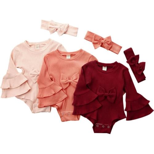 2PCS Newborn Baby Girl Winter Knitted Clothes Set Stripe Long Sleeve Bodysuits Jumpsuit Autumn Girl Clothes Outfits 0-24M