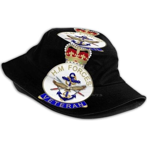 Hm Forces Veteran Badge British Veteran On Black Unisex Fashion Women Men Breathable Bucket Hats Hm Forces Army Navy Raf