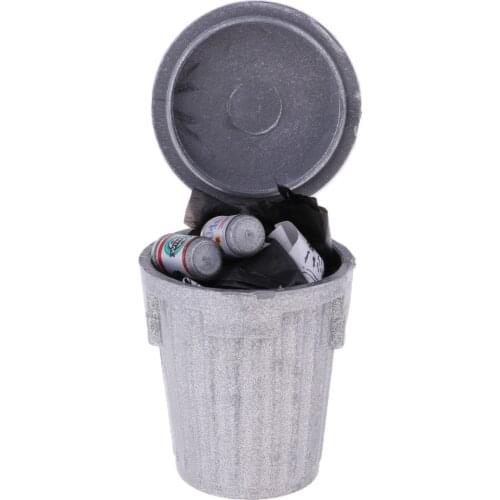 1/12 Doll House MiniatureS Metal Trash With Garbage Can Home Item Silver
