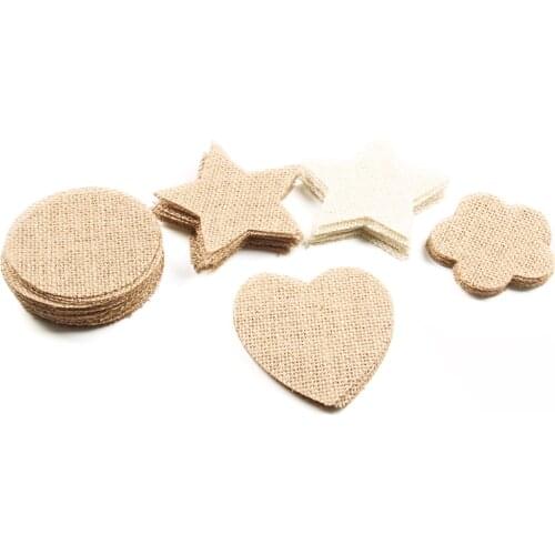 10Pcs/Pack Handmade Natural Jute Burlap Hessian Star Heart DIY Craft Supplies Vintage Favor Rustic Wedding Decoration