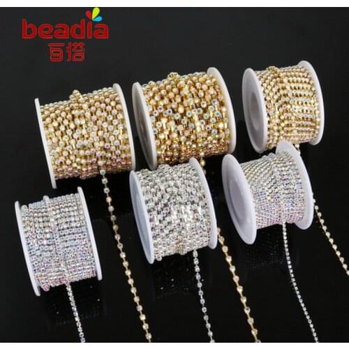 10yard/Roll Copper Claw&Glass Transparent White Crystal Rhinestone Chain Plating Gold/Silver Diy Jewelry Apparel Sew Accessoires