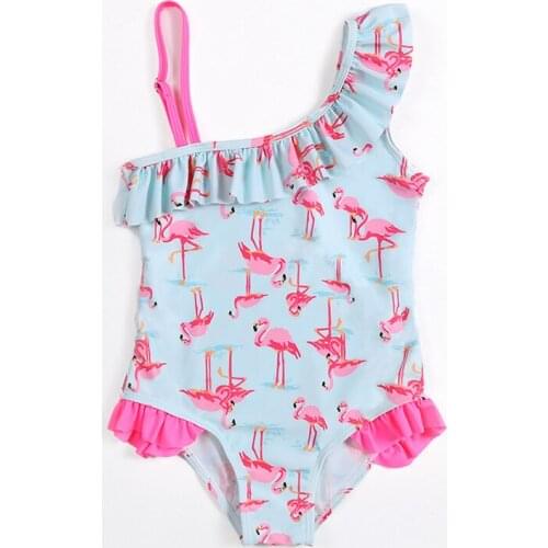2019 New Popular One Shoulder Baby Swimsuit Flamingo Unicorn Print One Piece Lovely Cartoon 2-6Y Kid Girl Children swimwear