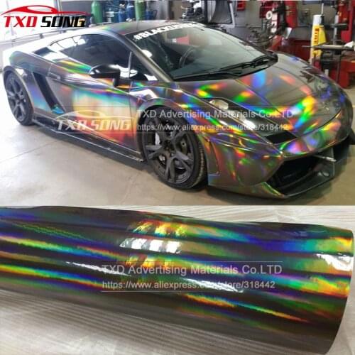 20X49CM/Lot Premium 3 Layers Rainbow Black Chrome Holographic Vinyl Wrapping Film Bubble Free For Car Wrapping