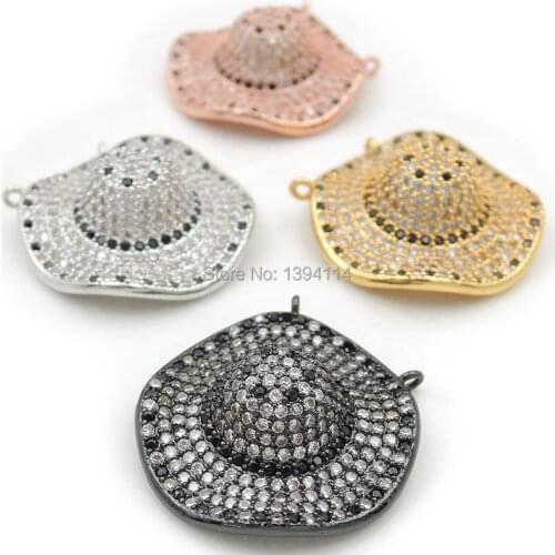 25*25*10mm Micro Pave Black&Clear Spaced CZ Undulating Hat Charms Of Double Loops Fit For Making Necklaces Jewelry
