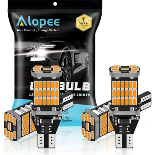 4-Pack Amber/Yellow 912 921 LED Bulb 4014 45 SMD CANbus T15 906 W16W Car Turn Signal Light Side Marker Blinker Lights 12V-18V DC