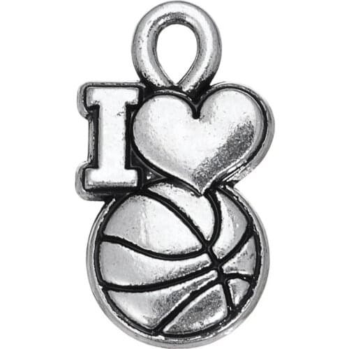 50pcs i love basketball sports love charm For Bracelets Or Necklaces