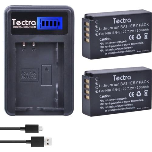 Tectra 2Pcs EN-EL20 ENEL20 EN EL20 Camera Bateria + LCD USB Charger for Nikon Coolpix A 1 AW1 J1 J2 J3 S1 V3 and MH-27 MH-29