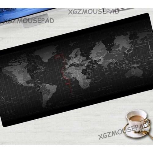 XGZ Custom Large Gaming Mouse Pad Black Lock Edge Classic World Map HD Computer Desk Mat Coaster Rubber Non-slip Carpet Xxl