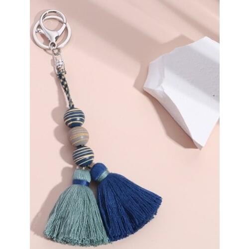 Multicolor Handmade Wood Beads Tassel Keychain Bohemian Key Ring Boho Handbag Accessories Key Holder Jewelry Gifts