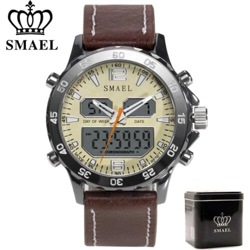 SMAEL Brand Fashion Men Sports Quartz Watches Men Analog Digital Leather Mens Army Military Watch Clock Man Relogio Masculino