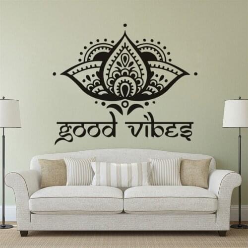 Lotus Flower Design Wall Decals Yogo Studio Decor Good Vibes Vinyl Wall Sticker Boho Decor For Home Lotus Flowers Mural AZ110