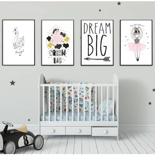 Nordic style girl room decor bedroom decorated flamingo wall art posters prints cartoon painting wall picture canvas painting