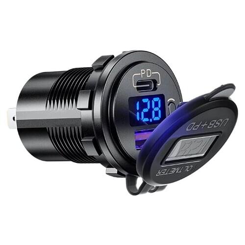 DIY 36W Fast PD Power Delivery Type-C Car Charger QC 3.0 Quick Charge 3.0 ON/OFF Switch Voltmeter for Motorcycle Marine Boat