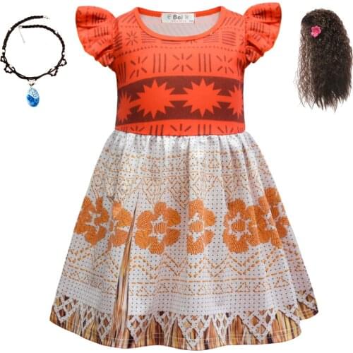 Girls Moana Cosplay Costume for Kids Vaiana Princess Dress Clothes Necklace for Christmas Halloween Party Costumes Kids Gifts
