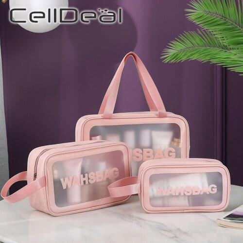 Travel Toiletry Bag PVC Handbag Large Capacity Waterproof Transparent Female PU MakeUp Cosmetic Organizer Wash Handbag