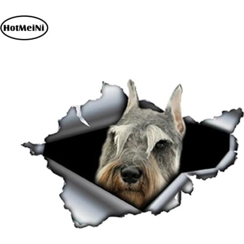 HotMeiNi 13cm x 8.7cm Grey Schnauzer Car Sticker Torn Metal Decal Reflective Stickers Cute Pet Dog Car Styling Waterproof 3D
