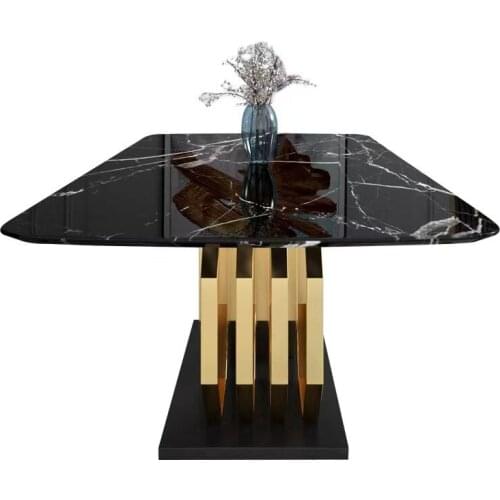 Rock board modern simple marble dining table and chair combination household rectangular living room light luxury furniture