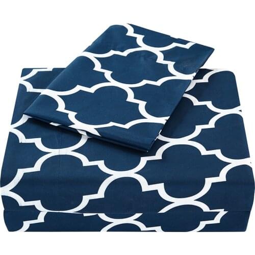 4 Pcs Bedding Set Classic Printing Bed Sheets and Pillowcases Fitted Sheet Full Queen Bed Sheet Set