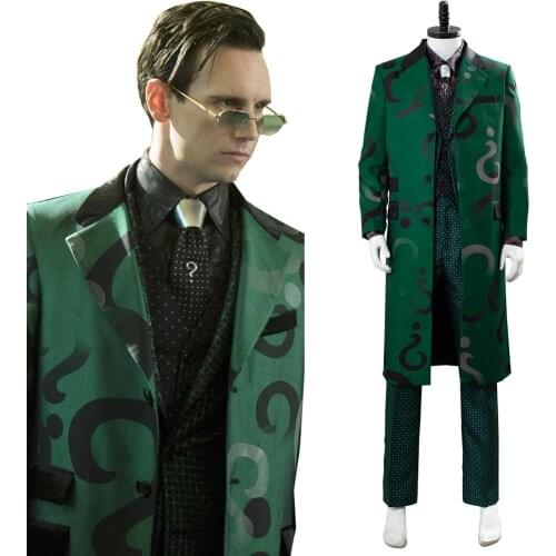 Gotham Season 5 The Riddler Cosplay Edward Nygma Costume Coat Green Full Suit Halloween Cosplay Costumes