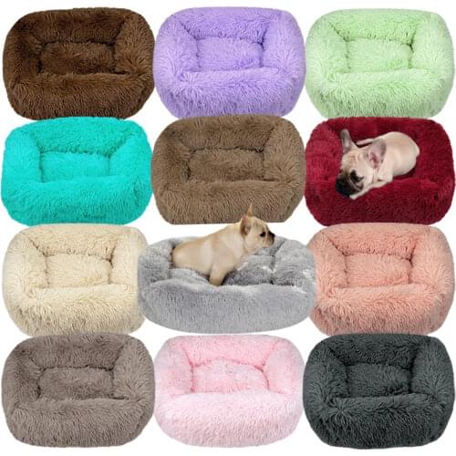 Square Dog Bed Long Plush Solid Color Pet Beds Cat Mat For Little Medium Large Pets Super Soft Winter Warm Sleeping Mats Cat Bed