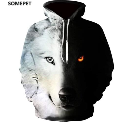 New Fashion Hoodies Men Long Sleeve Fashion Ice and Fire Eyes Wolf Printed Men Sweatshirt Streetwear Clothes Harajuku Hoodie