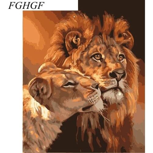 FGHGF No Frame Pictures DIY Lion Painting By Numbers Hand Painted Oil On Canvas Cartoon Home