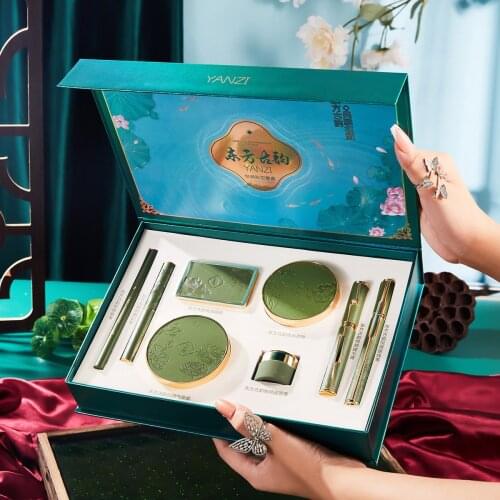 8Pcs Makeup Cosmetic Set Oriental Beauty Pond Moonlight Gift Box Velvet Lipstick Ivory Concealer Eye Shadow Setting Powder New