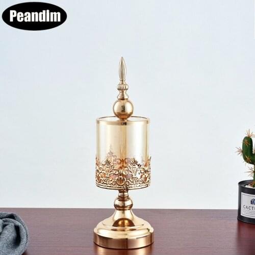 PEANDIM European Glass Candle Holders Metal Candlestick Christmas Party Dining Table Centerpieces Home Romantic Ornaments