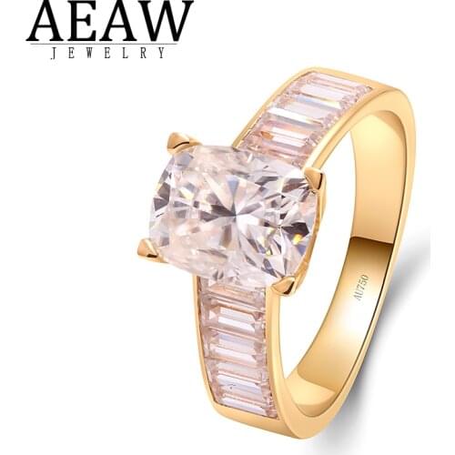 D Color 2.5Carat Cushion Brilliant Cut Moissanite Enaggement Wedding Band Ring With Emerald Cut Moissanite Stone 14K Yellow Gold