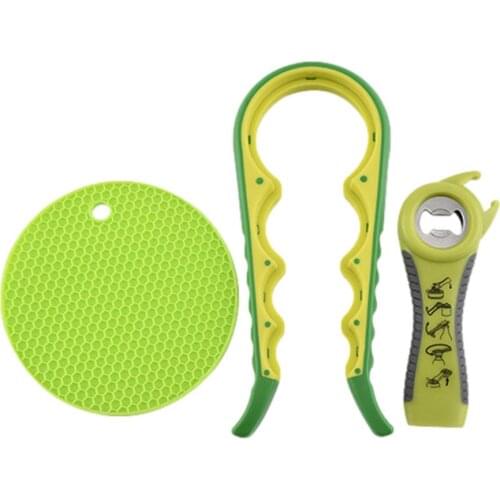 Jar Bottle Opener 4-in-1 Jar Grip Opener And 5-in-1 Can Opener Multi Purpose Manual Nonslip Silicone Pad Kitchen Gadget 2021 New