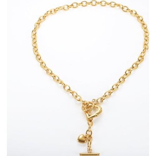 OT Buckle Chain Collier Heart Titanium Steel High Level Necklace Gold Plated Non Fading Waterproof Jewelry Adjustable Size