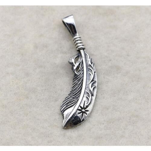 RighteouDragon S925 Sterling Silver Necklace Jewelry Gold Dot Feather Machete Pendant Men Thai Silver