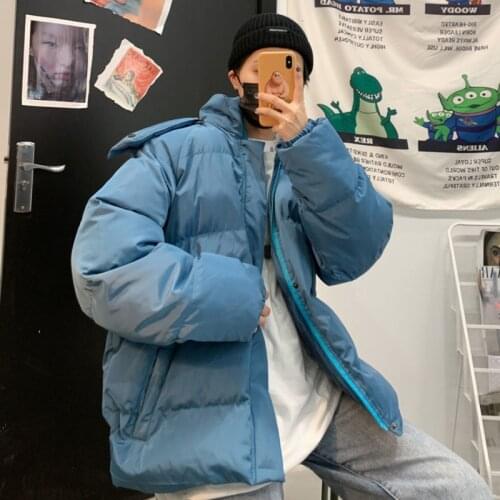 PR Loose Solid Color Hooded Cotton Parkas Men Harajuku Coat Winter Jacket Mens Streetwear Hip Hop Parka Korean Cotton Jackets