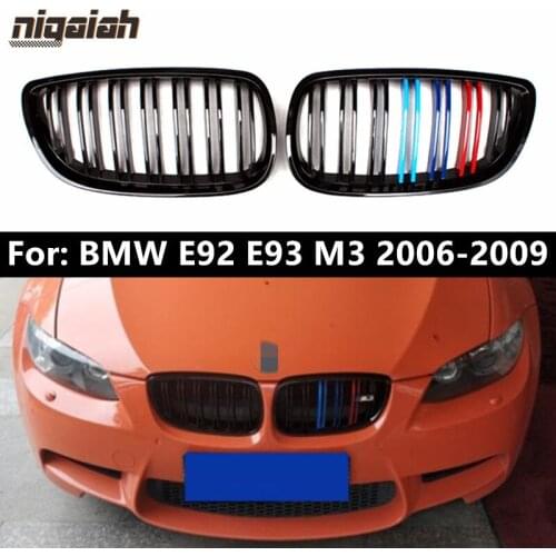 Carbon Fiber Front Grill Kidney Grill for BMW E92 E93 M3 2006-2009 Pre-LCI Car Front Bumper Grille Double Line M Color