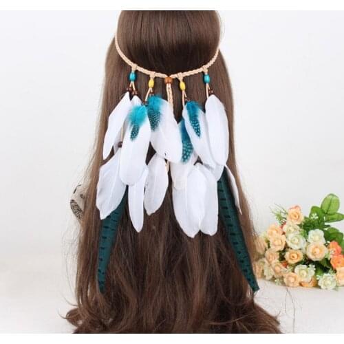 Feather Headband Festival Headwear White Bohomia Feather Rope Crown Headdres For Girls Bohemian Indian Feather Hairband Handmade