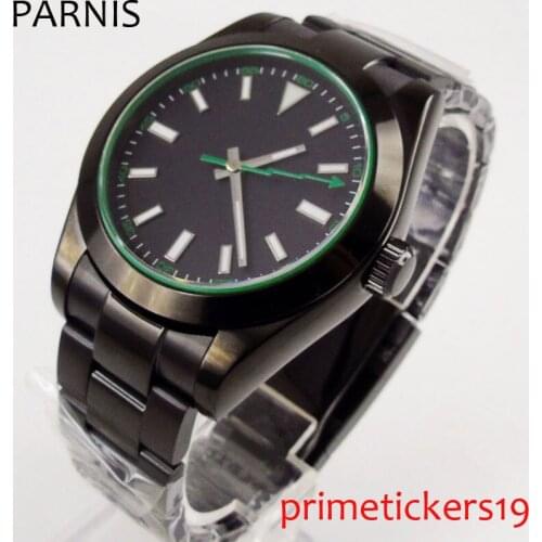 PVD case 40mm parnis black dial stainless steel strap with PVD coated sapphire glass automatic movement mens watch PA1053