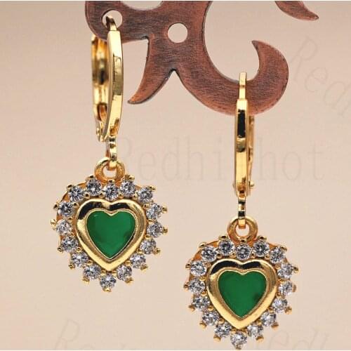 Luxury Heart Earrings for Women Pink Red Green Zircon Drop Earring Fashion Jewelry for Party Wedding Engagement Gift