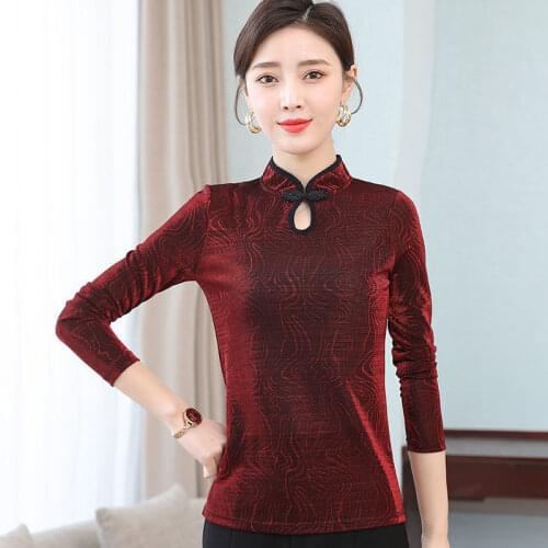 Retro Woman Tang Tops Burgundy Chinese Clothes Traditional Style Cheongsam Shirt Casual Mandarin Collar Blouse Elegant Qipao